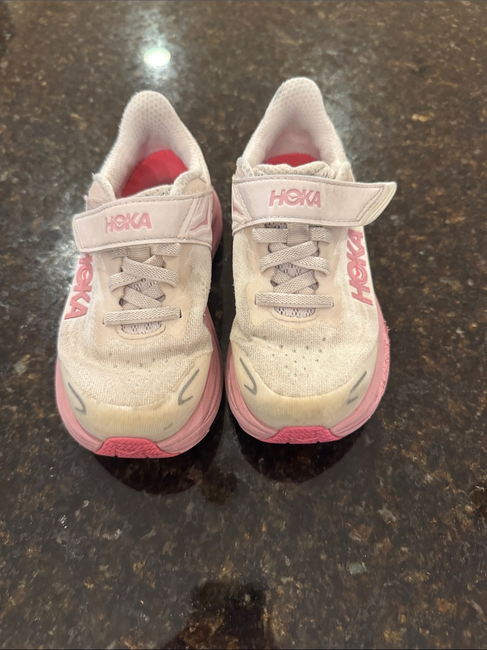 Hoka Kids White and Pink Slip-On Lace Sneakers
